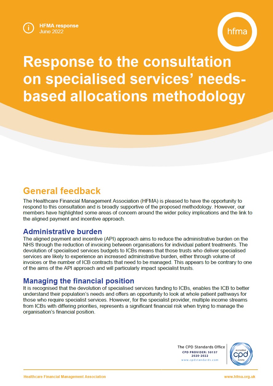 Response to the consultation on specialised services’ needs-based allocations methodology